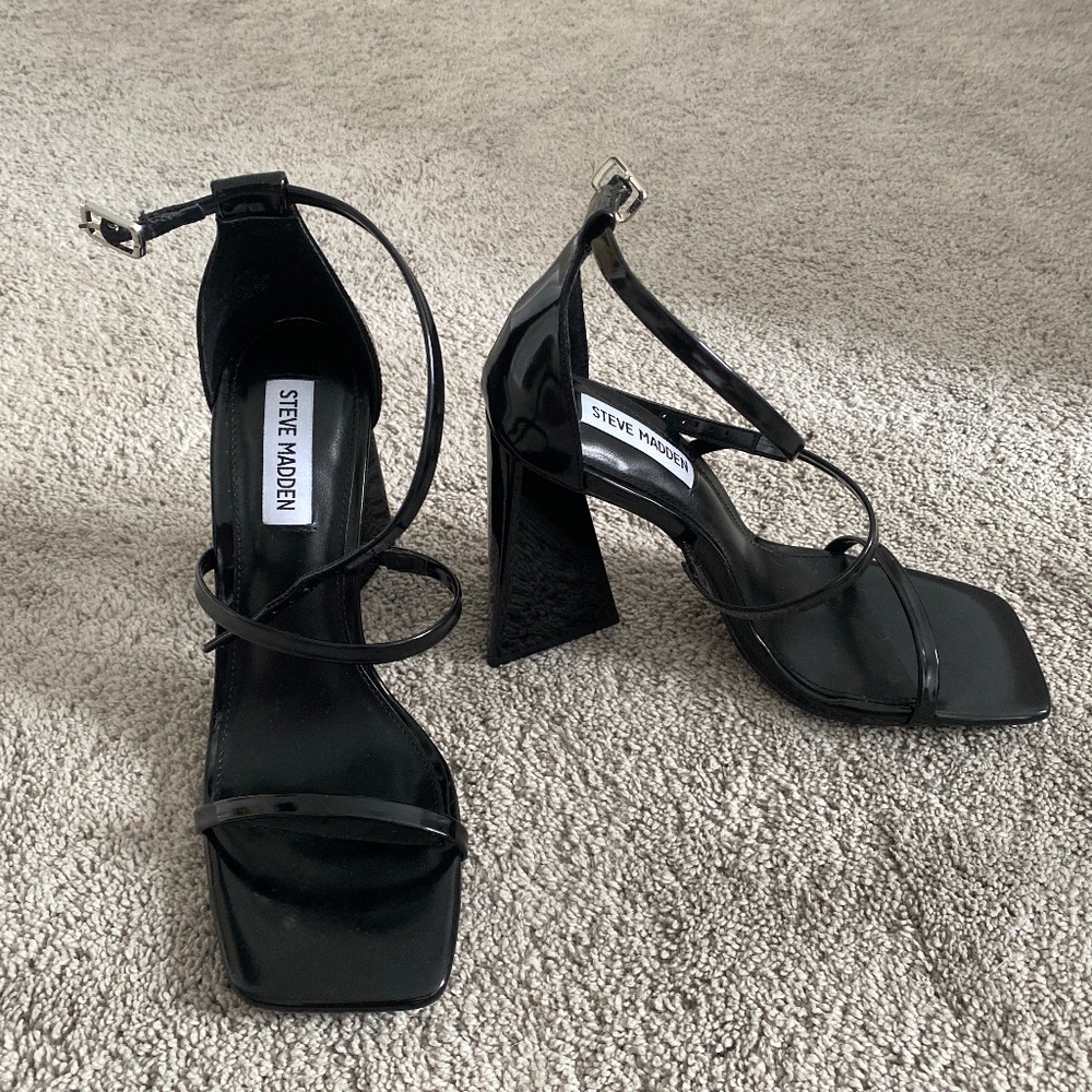 Black Patent Square toe Heels